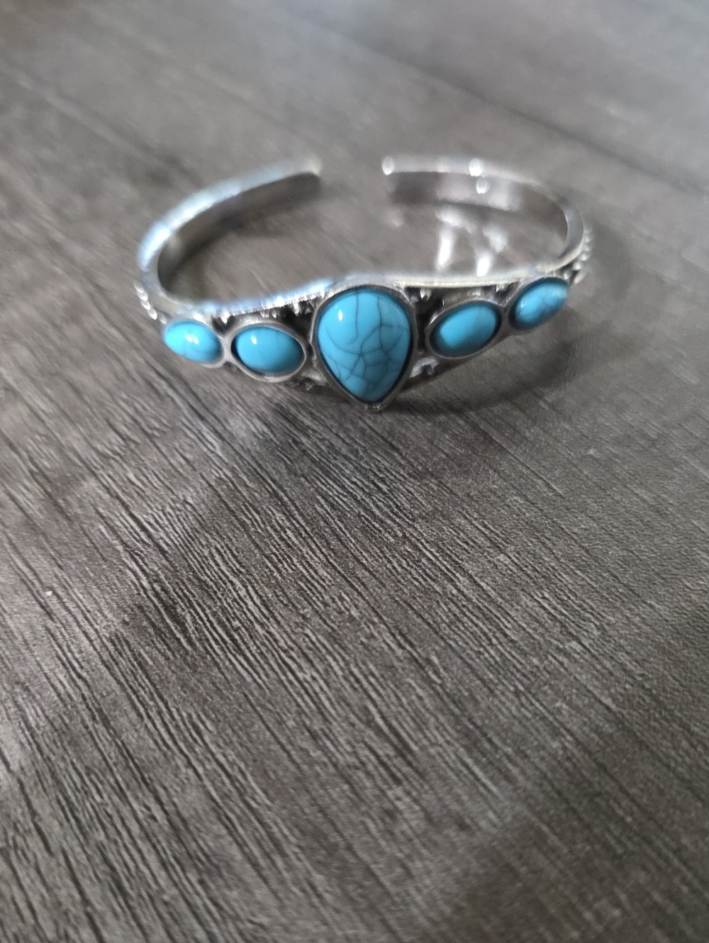 Turquoise Stone Silver-Tone Cuff Bracelet - Blue
